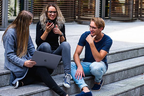 students on steps